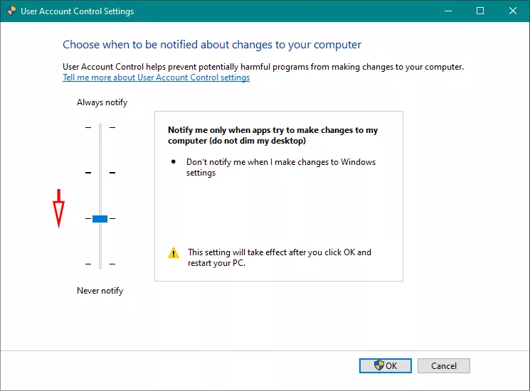 adjust UAC settings