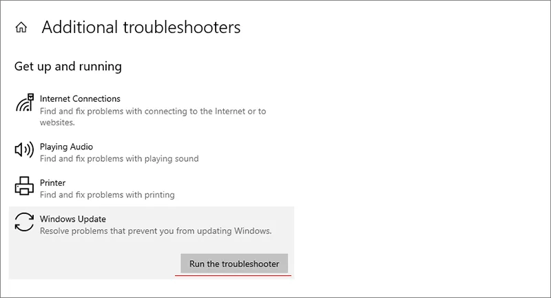 run Windows update troubleshooter