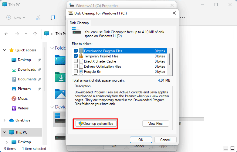 click on Clean up system files