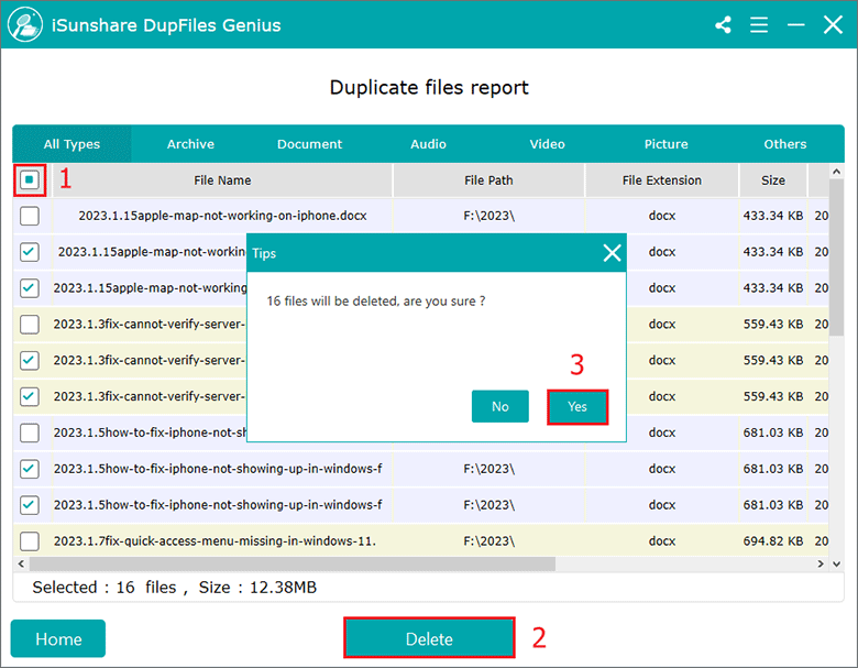 delete duplicate files