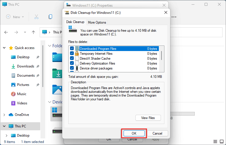 select files to delete and click OK