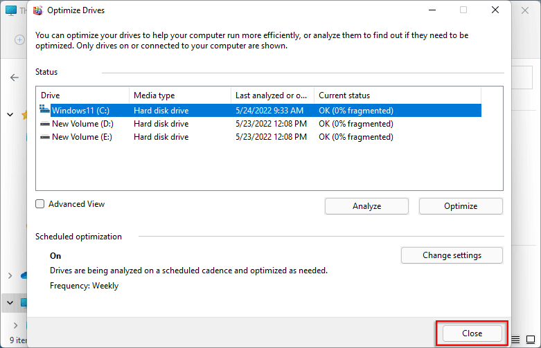 Windows successfully optimized the drive