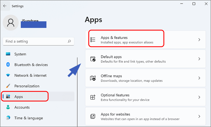 click Apps &features