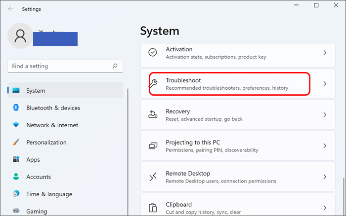 choose Troubleshoot option