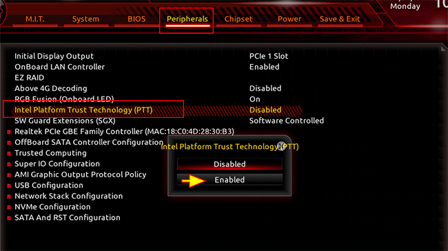 enable intel platform trust technology