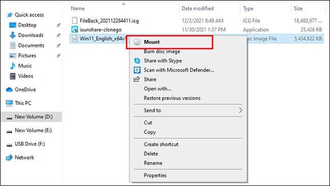 mount Windows 11 iso image file