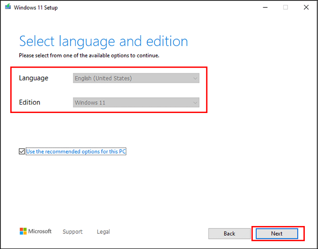 select language and edition for Windows 11