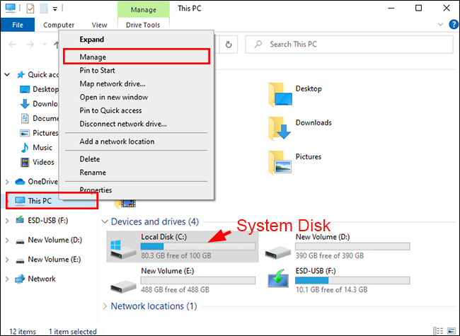 select Manage from This PC