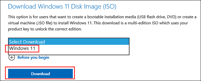 select Windows 11 to download