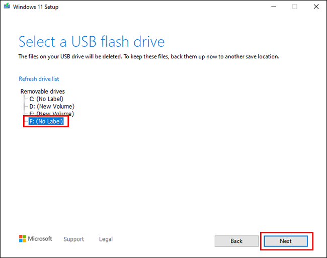 select your USB flash drive