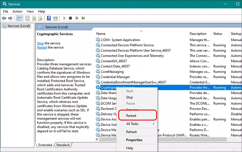 restart Windows components services