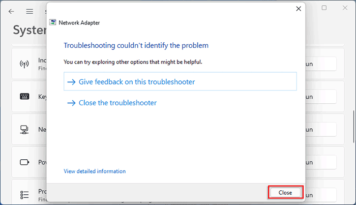 close the Network Adapter window