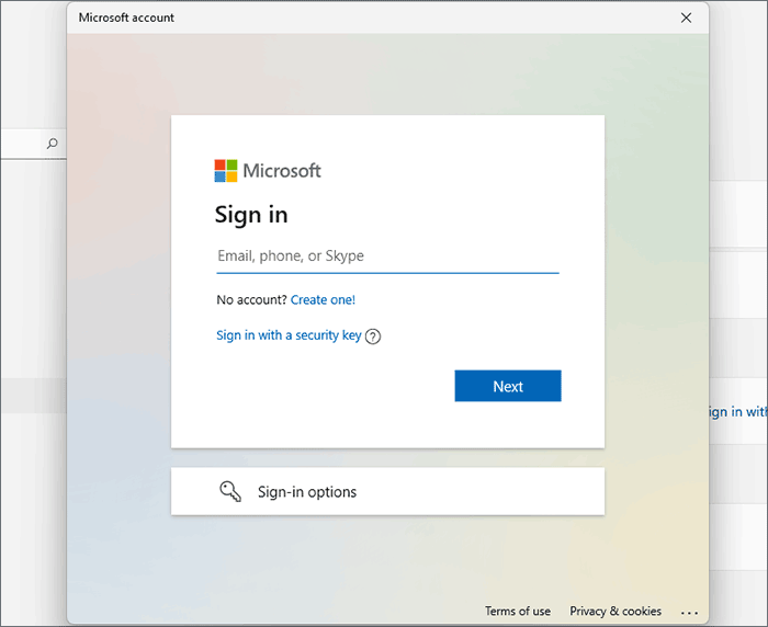 sign in with a Microsoft account