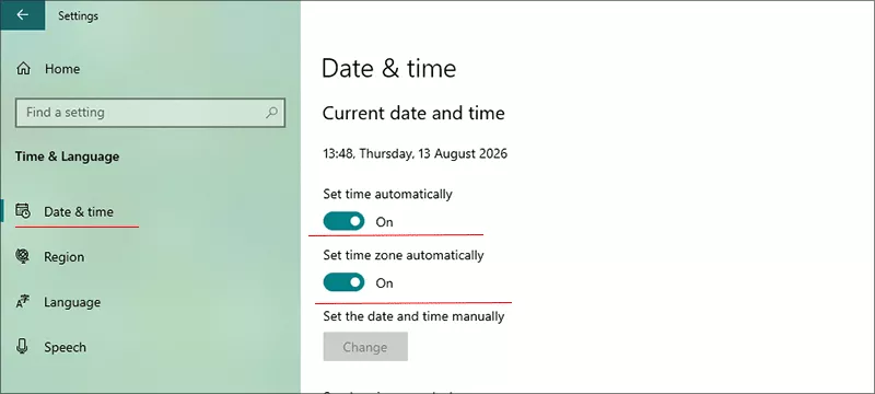 check time settings