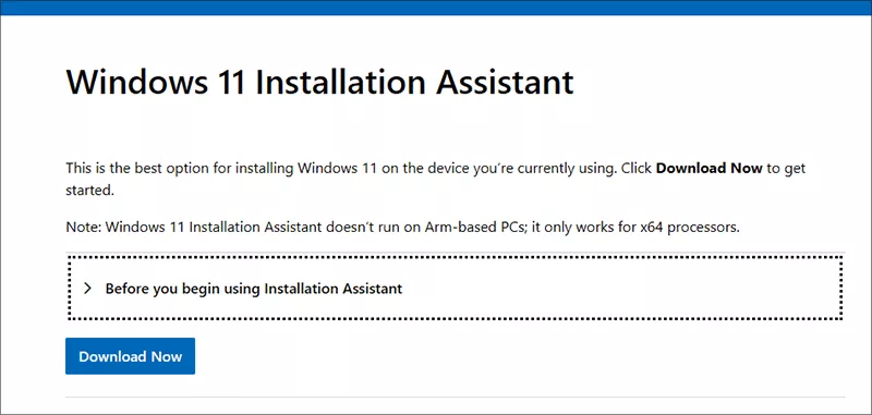 download Windows 11 installation assistant