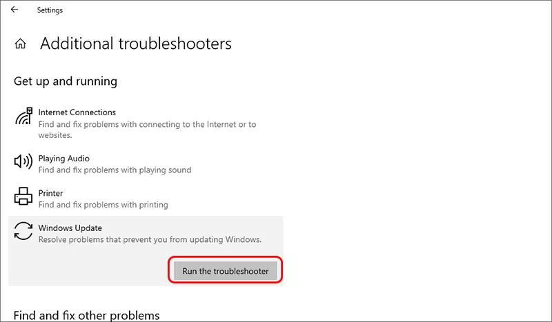 run Windows update troubleshooter