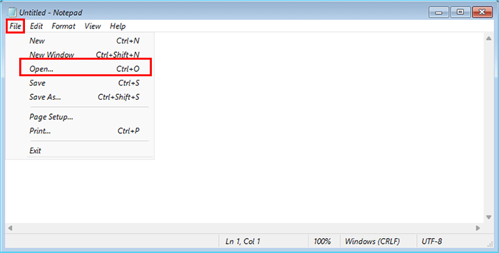 choose Open option in Notepad