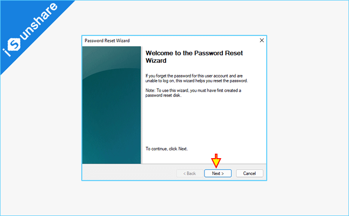 click Next in Password Reset Wizard