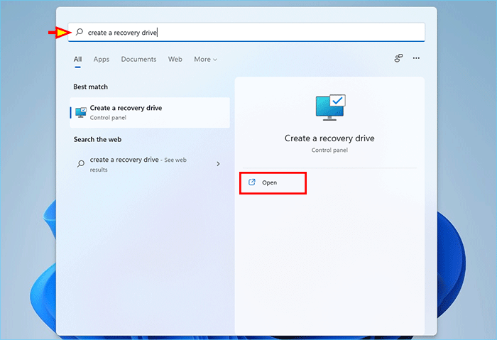 search create a recovery drive