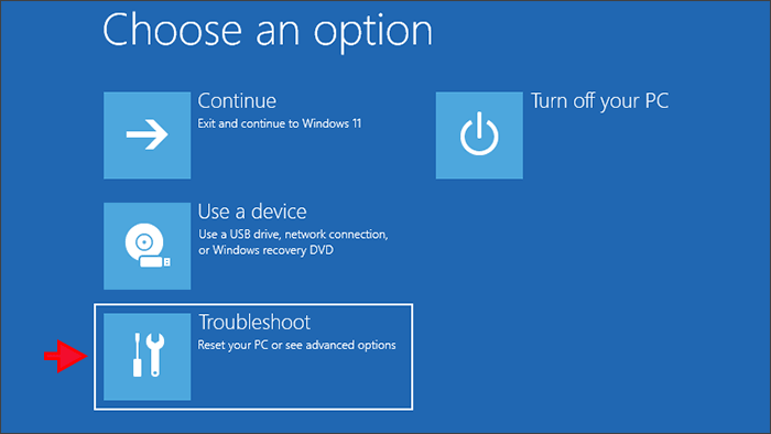 click Troubleshoot option