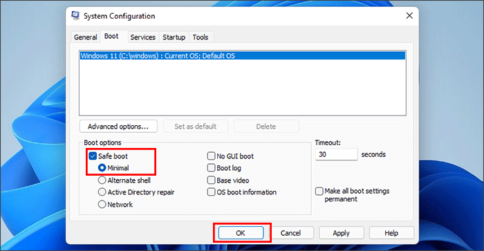 select Safe boot and click OK