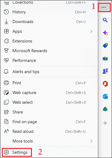 click settings in microsoft edge