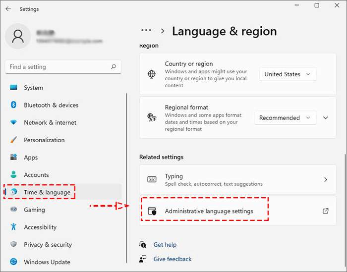 click Administrative language settings