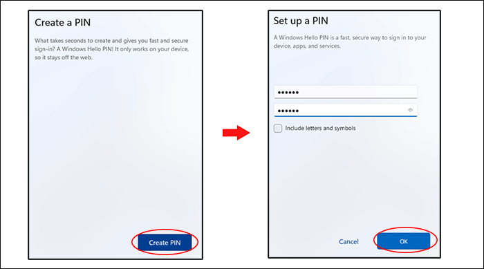 create a PIN password