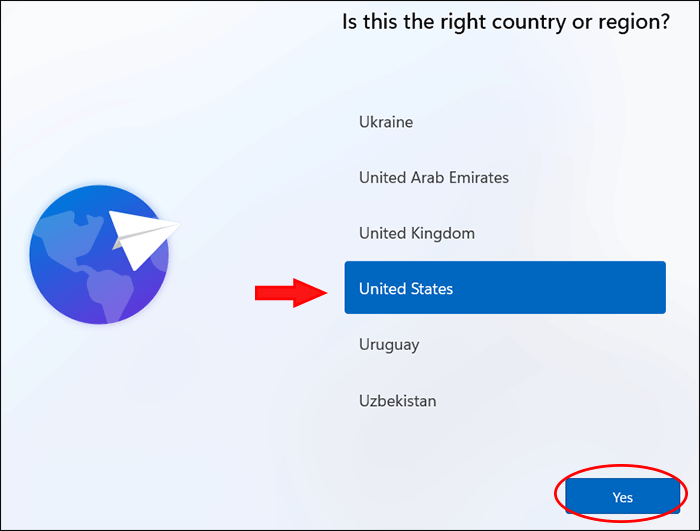 select country or region