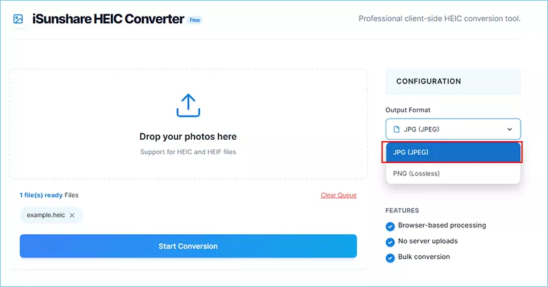 choose JPG as output format