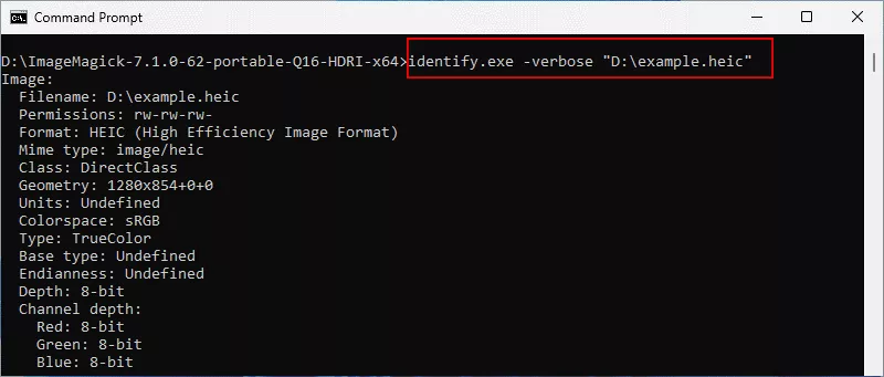 use command line to view HEIC details