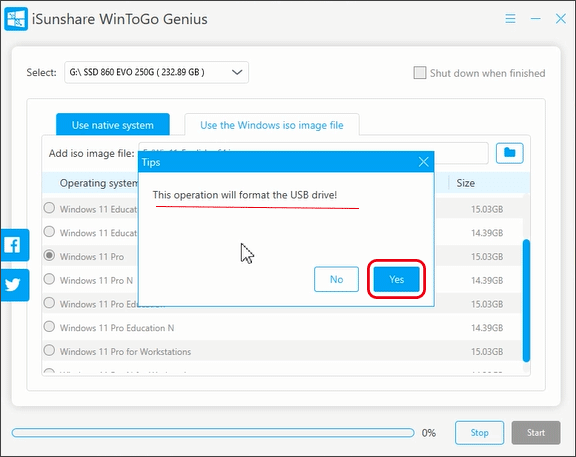 click Yes to format USB