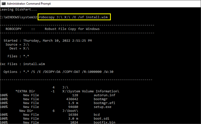 copy Windows 11 installation file to USB