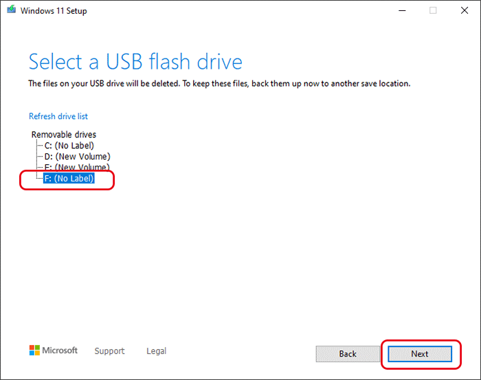 select your USB drive