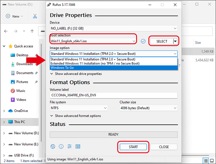 three image options in Rufus