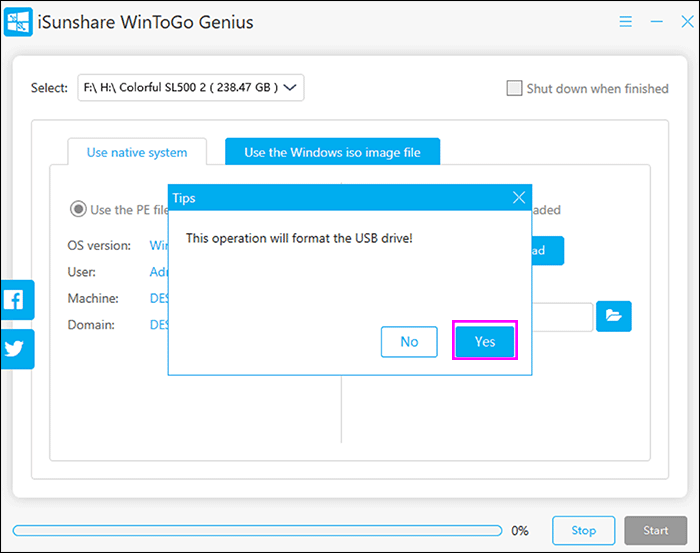 this operation will format the USB drive