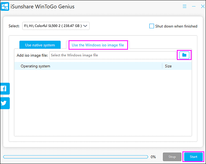 use the Windows iso image file