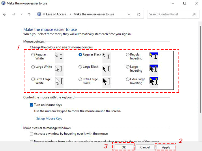 change the color and size of mouse pointers in Windows 11