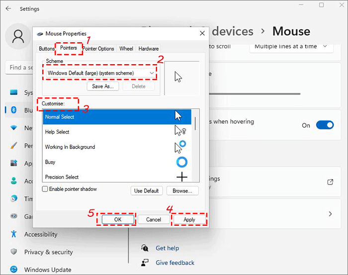 customize mouse pointer scheme and apply it
