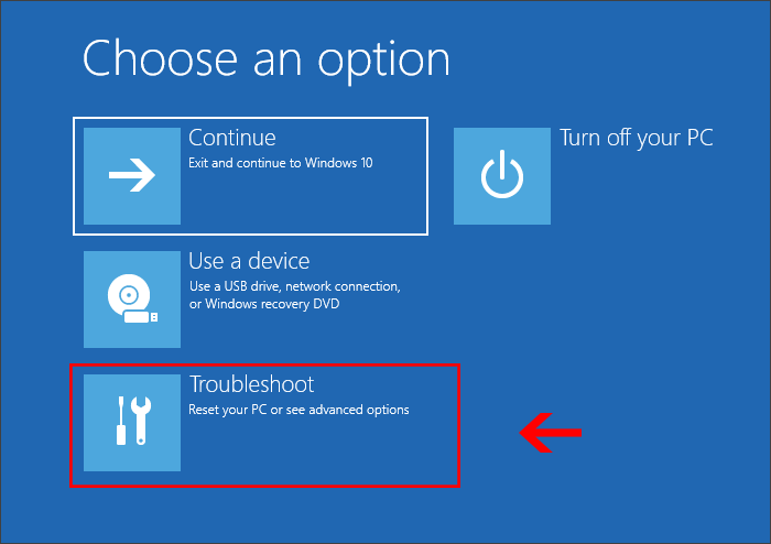 choose Troubleshoot option