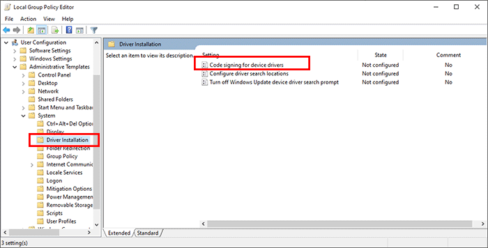 double click code signing for device driver option