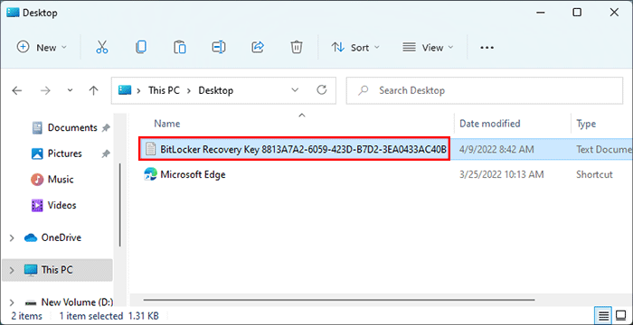 the BitLocker recovery key is saved
