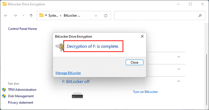 decryption of USB is complete