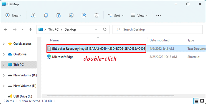 double-click the BitLocker recovery key