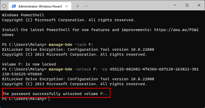 successfully decrypt the USB