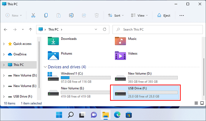 go to USB drive in File Explorer