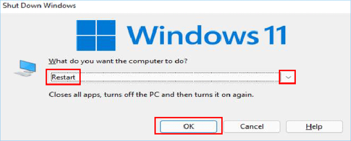 click OK to restart your computer