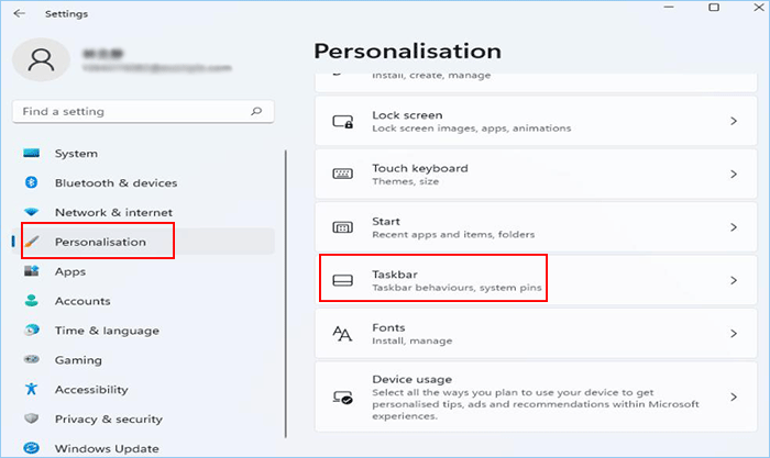 click on Personalisation>Taskbar