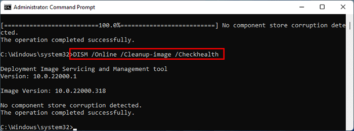 run DISM /Online /Cleanup-image /Checkhealth