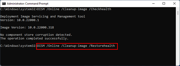 run DISM /Online /Cleanup-image /Restorehealth